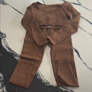 Brown Ribbed Women's Jumpsuit